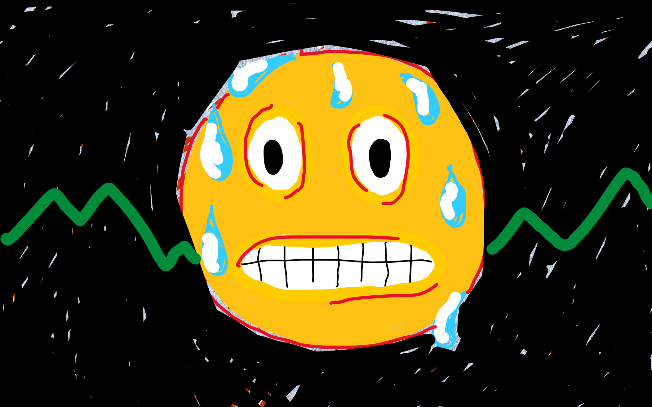 drawing of worried and sweating face